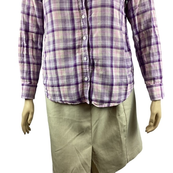 Lands' End Purple Plaid Button Down Top Size 14 - Picture 3 of 7